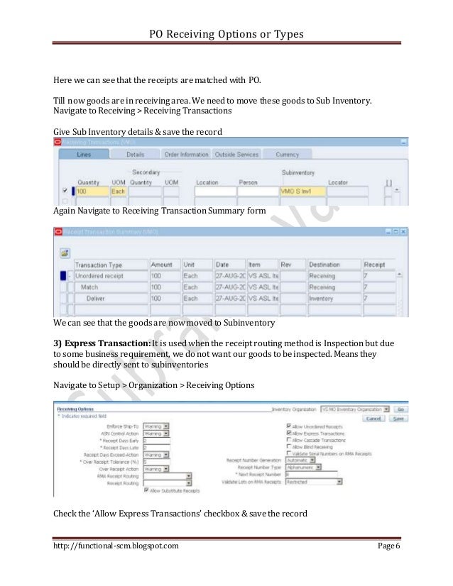 Purchase (PO) Receiving Options or Types