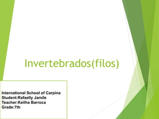 Invertebrados(filos)
International School of Carpina
Student:Rafaelly Jamile
Teacher:Keilha Barroca
Grade:7th
 