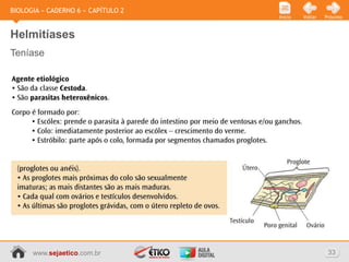 BIOLOGIA » CADERNO 6 » CAPÍTULO 2
                                    Início   Voltar   Próximo



Helmitíases
Teníase




      www.sejaetico.com.br                             33
 