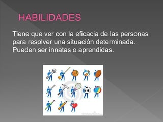 Tiene que ver con la eficacia de las personas
para resolver una situación determinada.
Pueden ser innatas o aprendidas.
 