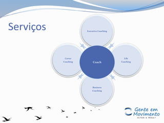 Serviços Executive Coaching
Life
Coaching
Business
Coaching
Carrer
Coaching Coach
 