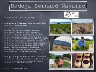 Bodega Bernabé-Navarro
Situación: Villena (Alicante)
Propietario / Enólogo: Rafa Bernabé, Olga
Navarro / Rafa Bernabé
Viñe...
