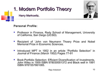 Harry Markowitz Rady Porfolio management raju indukoori | PPT