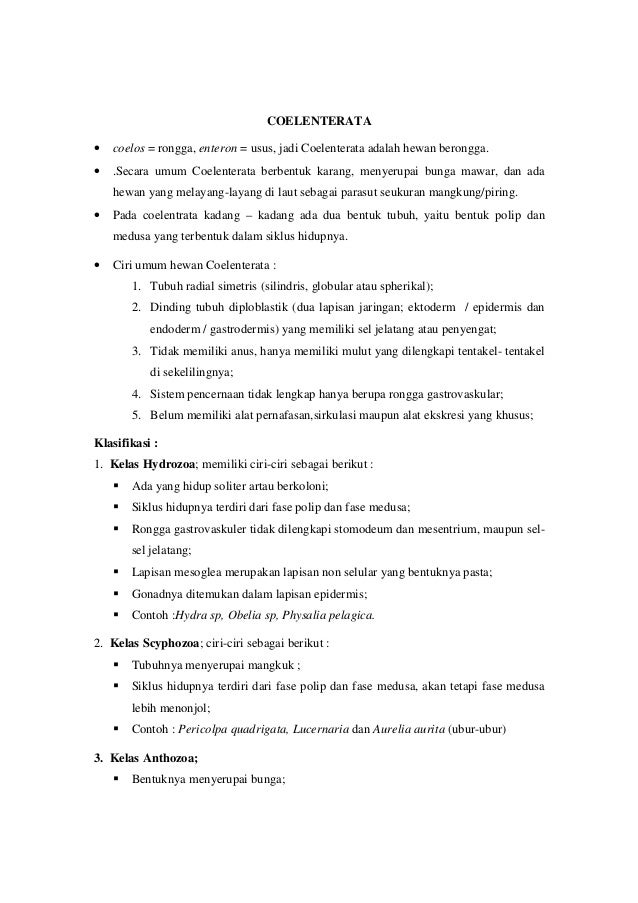 Porifera Vs Coelenterata