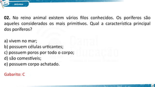 Atividade sobre Poriferos (questões objetivas) | PDF