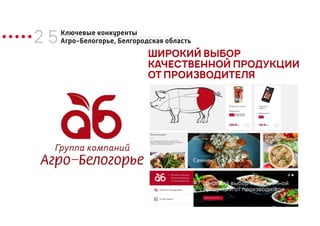 2 5Ключевые конкуренты
Агро-Белогорье, Белгородская область
ШИРОКИЙ ВЫБОР
КАЧЕСТВЕННОЙ ПРОДУКЦИИ
ОТ ПРОИЗВОДИТЕЛЯ
 