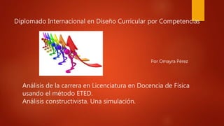 Por Omayra Pérez
Diplomado Internacional en Diseño Curricular por Competencias
Análisis de la carrera en Licenciatura en Docencia de Física
usando el método ETED.
Análisis constructivista. Una simulación.
 