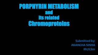 PORPHYRIN METABOLISM
and
its related
Chromoproteins
Submitted by:
AKANCHA SINHA
M17LS01
 