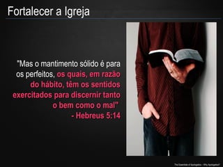 Fortalecer a Igreja

"Mas o mantimento sólido é para
os perfeitos, os quais, em razão
do hábito, têm os sentidos
exercitados para discernir tanto
o bem como o mal"
- Hebreus 5:14

The Essentials of Apologetics – Why Apologetics?

 