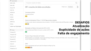 DESAFIOS
Atualização
Duplicidade de ações
Falta de engajamento
 