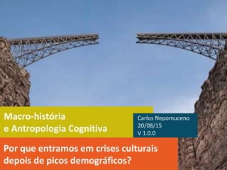 Macro-história
e Antropologia Cognitiva
Por que entramos em crises culturais
depois de picos demográficos?
Carlos Nepomuceno
20/08/15
V 1.0.0
 
