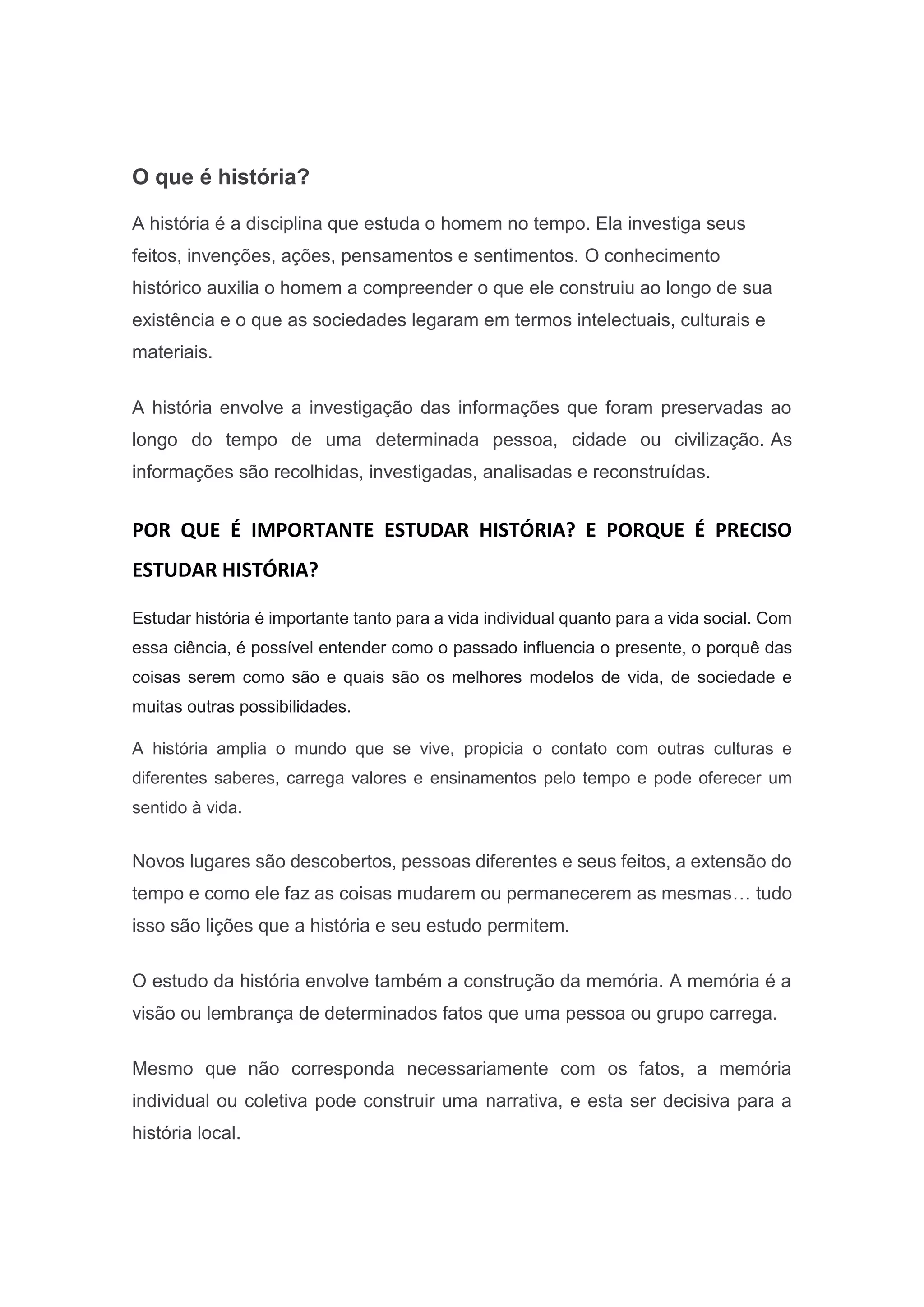 POR QUE É IMPORTANTE ESTUDAR HISTÓRIA | PDF