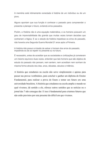 POR QUE É IMPORTANTE ESTUDAR HISTÓRIA | DOCX