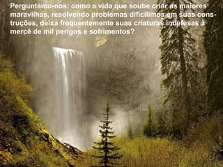Perguntamo-nos: como a vida que soube criar as maiores
maravilhas, resolvendo problemas dificílimos em suas cons-
truções, deixa frequentemente suas criaturas indefesas à
mercê de mil perigos e sofrimentos?
 