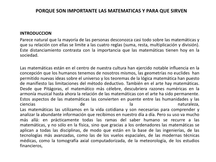 Porque son importante las matematicas y para que