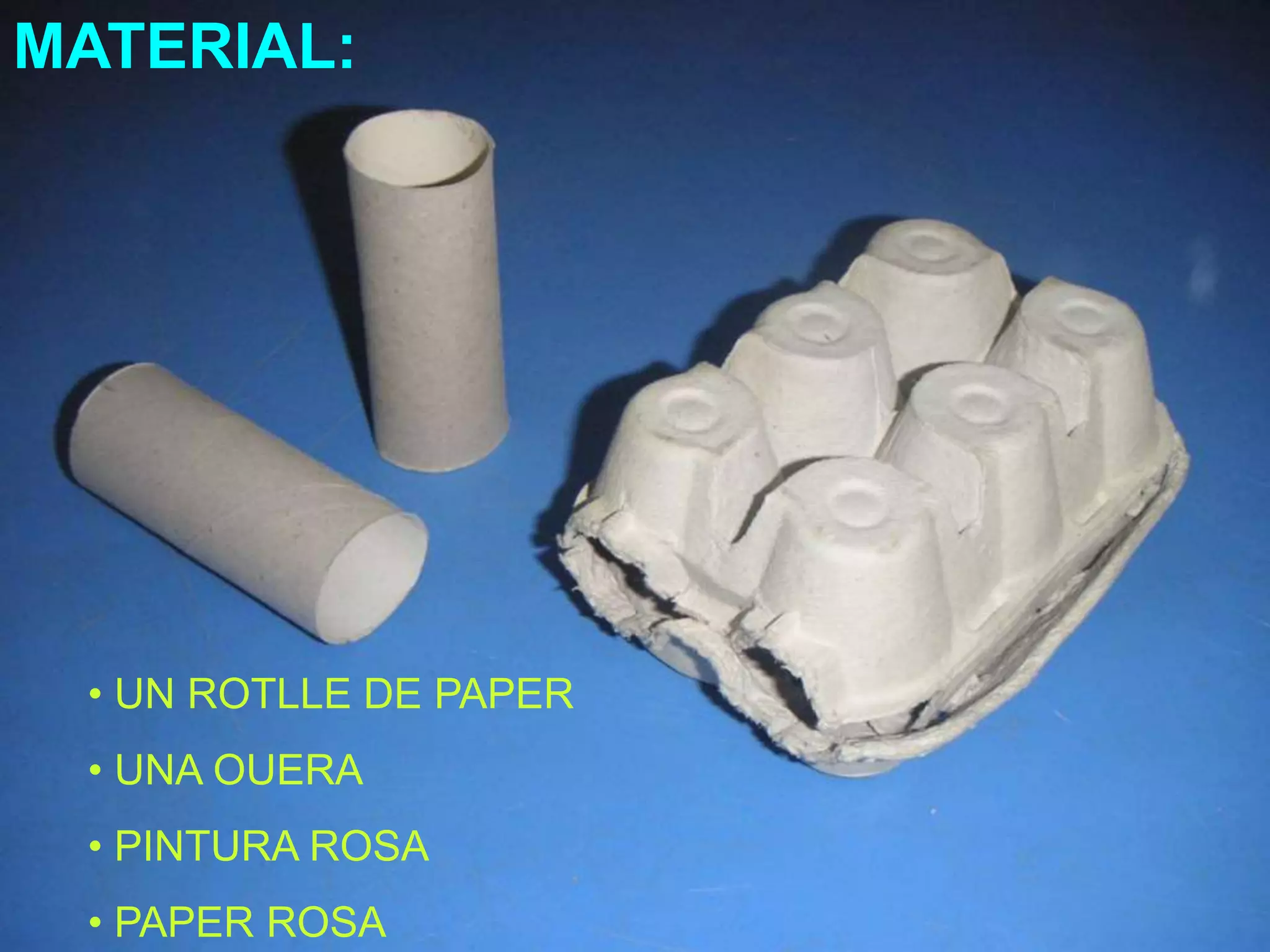 MATERIAL:
• UN ROTLLE DE PAPER
• UNA OUERA
• PINTURA ROSA
• PAPER ROSA