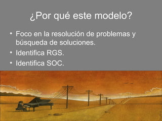 ¿Por qué este modelo?
• Foco en la resolución de problemas y
  búsqueda de soluciones.
• Identifica RGS.
• Identifica SOC.
 