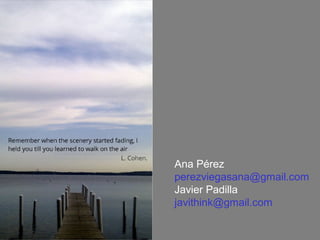 Ana Pérez
perezviegasana@gmail.com
Javier Padilla
javithink@gmail.com
 