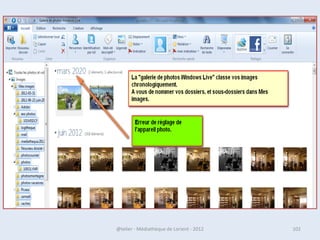 Ouvrir un logiciel
• Un logiciel est un programme qui apporte à
  l'ordinateur un lot de fonctionnalités
  supplémentaires, qui ne sont pas forcément
  présentes à l'origine.
• Un logiciel s'installe sur l'ordinateur via un
  disque (CD, DVD) ou en le téléchargeant sur
  Internet.
• Il existe des logiciels gratuits et d'autres sont
  payants.

07/02/2013        @telier - Médiathèque de Lorient - 2013   102
 