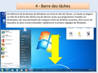 Pourquoi tant de complications?
• Il est déconseillé d'interrompre une action -
  comme l'impression d'un document ou
  l'utilisation d'un programme - en cours
  d'exécution.
• Cela pourrait entraîner des pertes de données
  et endommager votre PC.
• Pour bien éteindre votre ordinateur, il faut en
  fait prévoir son arrêt, pour éviter ces
  éventuels désagréments.
07/02/2013       @telier - Médiathèque de Lorient - 2013   24
 