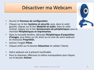 • Par défaut, l'explorateur de Windows 7 / 8 ne permet
  pas de visualiser l'arborescence (qui signifie
  simplement le chemin des (ou du) dossier(s) à
  parcourir pour arriver où l'on souhaite sur le disque
  dur). Pour des raisons pratiques, comme déplacer un
  fichier d'un dossier fils vers un dossier père, celle-ci
  peut être nécessaire.
07/02/2013          @telier - Médiathèque de Lorient - 2013   85
 