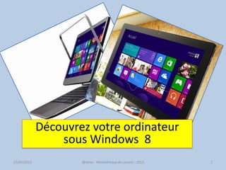 @telier - Médiathèque de Lorient - 2013 125/05/2013
Découvrez votre ordinateur
sous Windows 8
 