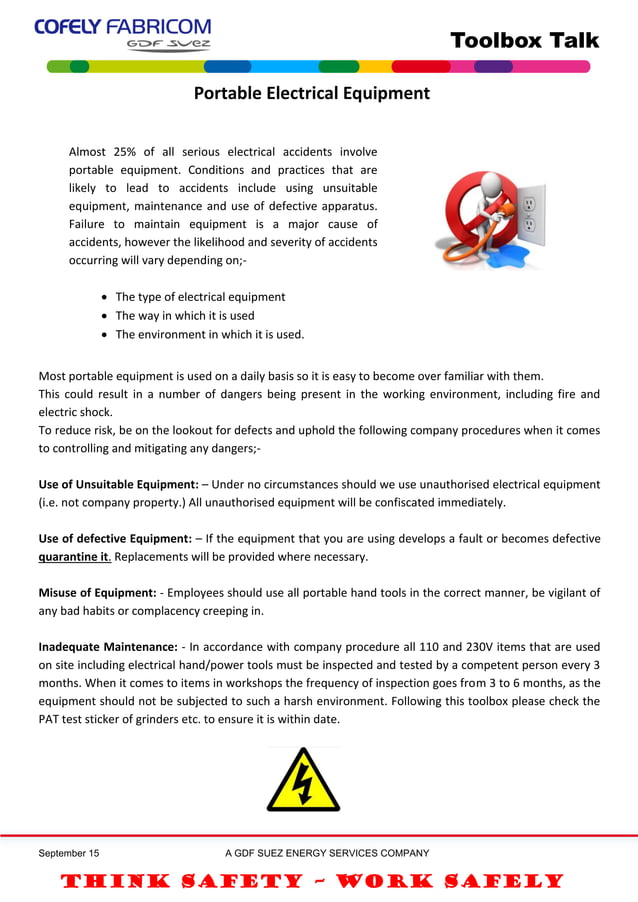 Toolbox Talk Portable electricial equipment PDF