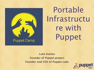 Portable
               Infrastructu
                  re with
                  Puppet

         Luke Kanies
   Founder of Puppet project
Founder and CEO of Puppet Labs
 