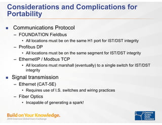 Considerations and Complications for
Portability
 Communications Protocol
 – FOUNDATION Fieldbus
     • All locations must...