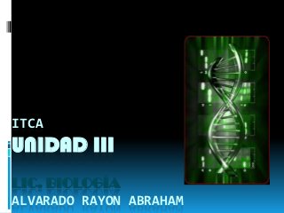 ITCA
UNIDAD III
LIC. BIOLOGÍA
ALVARADO RAYON ABRAHAM
 