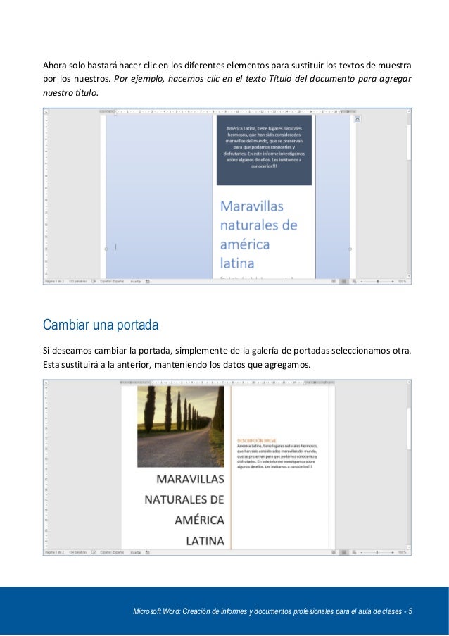 portada estilos y tabla contenido