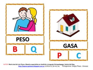 PESO
B Q GASA
P C
AUTOR: María José de Luis Flores. Maestra especialista en Audición y Lenguaje-Psicopedagoga. Autora del blog
http://lapsico-goloteca.blogspot.com.es LICENCIA CC (BY-NC-SA) Pictogramas: Sergio Plaao - Arasaac
 
