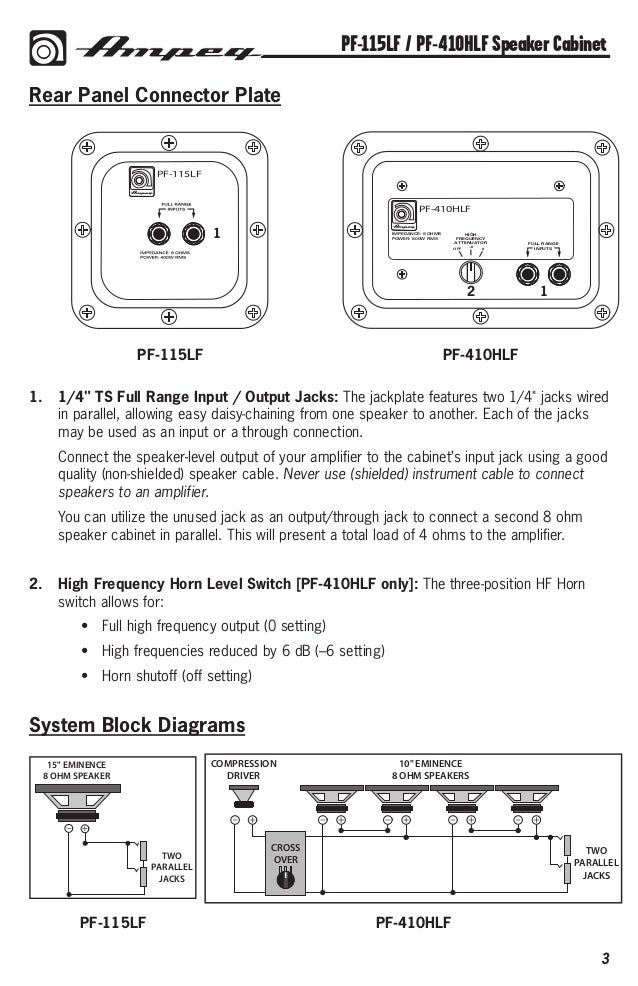 Ampeg Portaflex PF-410HLF 4x10 Bas Gitar Kabini manual ... bass cabinet wiring diagrams 