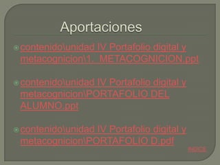  contenidounidadIV Portafolio digital y
 metacognicion1. METACOGNICION.ppt

 contenidounidad
                 IV Portafo...