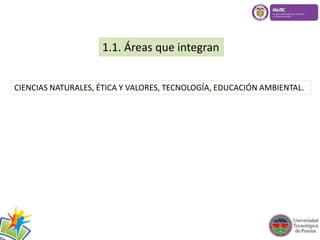 1.1. Áreas que integran 
CIENCIAS NATURALES, ÉTICA Y VALORES, TECNOLOGÍA, EDUCACIÓN AMBIENTAL. 
 