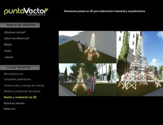 Diseñamos piezas en 3D para elaboración industrial y arquitectónica.
Lo que hacemos
Acerca de nosotros
Mercadotecnia.
Campañas publicitarias.
Construcción y manejo de marcas.
Diseño y producción de avisos
Misión
Visión
valores
¿Quiénes somos?
¿Qué nos diferencia?
Nuestros clientes
Diseño y modulación de 3D
Publicidad efectiva
Hablemos
 