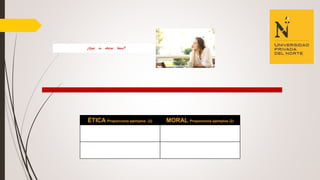 ¿Qué es obrar bien?
ÉTICA Proporciona ejemplos (2) MORAL Proporciona ejemplos (2)
 