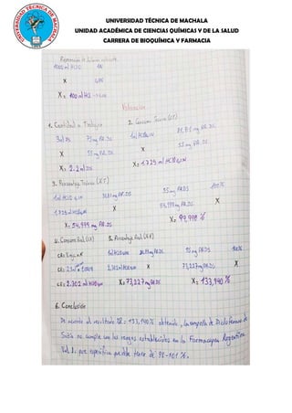 UNIVERSIDAD TÉCNICA DE MACHALA
UNIDAD ACADÉMICA DE CIENCIAS QUÍMICAS Y DE LA SALUD
CARRERA DE BIOQUÍMICA Y FARMACIA
 