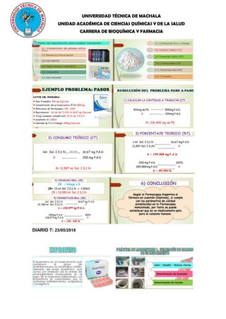 UNIVERSIDAD TÉCNICA DE MACHALA
UNIDAD ACADÉMICA DE CIENCIAS QUÍMICAS Y DE LA SALUD
CARRERA DE BIOQUÍMICA Y FARMACIA
DIARIO 7: 23/05/2018
 