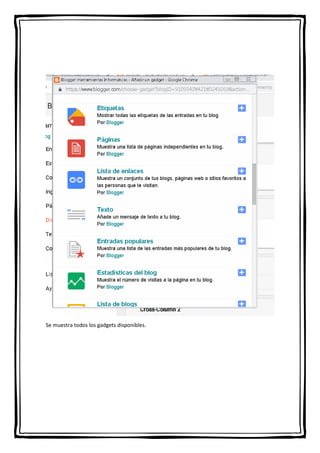 Se muestra todos los gadgets disponibles.
 