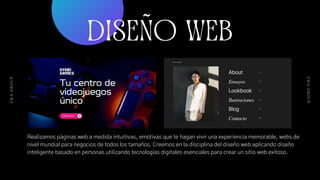 DISEÑO WEB
C
&
A
G
R
O
U
P
C
&
A
G
R
O
U
P
Realizamos páginas web a medida intuitivas, emotivas que te hagan vivir una experiencia memorable, webs de
nivel mundial para negocios de todos los tamaños. Creemos en la disciplina del diseño web aplicando diseño
inteligente basado en personas utilizando tecnologías digitales esenciales para crear un sitio web exitoso.
 
