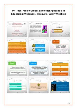 25
PPT del Trabajo Grupal 2: Internet Aplicado a la
Educación: Webquest, Miniquets, Wiki y Webblog
 