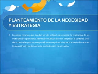 PLANTEAMIENTO DE LA NECESIDAD
Y ESTRATEGIA
 