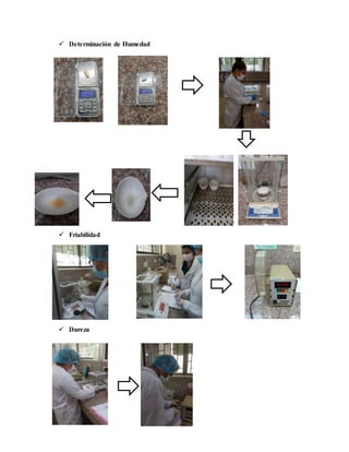  Determinación de Humedad
 Friabilidad
 Dureza
 