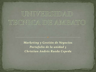Marketing y Gestión de Negocios
   Portafolio de la unidad 3
Christian Andrés Rueda Cepeda
 