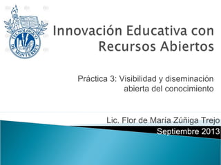 Práctica 3: Visibilidad y diseminación
abierta del conocimiento
Lic. Flor de María Zúñiga Trejo
Septiembre 2013
 