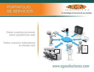PORTAFOLIO
DE SERVICIOS
Todos nuestros procesos
sobre plataformas web
Todos nuestros indicadores
en tiempo real
 