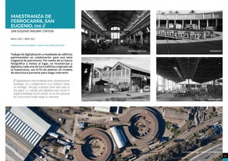 TORNAMESAS
EDIFICIO “SERRUCHO”
VISTA AÉREA DE LA MAESTRANZA Y LAS TORNAMESAS
GALPÓN NORTE
BODEGA NORPONIENTE
43
LEVANTAMIENTO
MAESTRANZA DE
FERROCARRIL SAN
EUGENIO, chi //
SAN EUGENIO RAILWAY STATION
mayo 2021 / MAY 2021
Colaboración para Tesis Magistral / Master Thesis Collaboration (Chile)
Trabajo de digitalización y modelado de edificios
patrimoniales en colaboración para una tesis
magistral de patrimonio. Por medio de un banco
fotográfico y visitas al lugar, se reconstruye y
digitaliza cada uno de los 6 edificios originales de
la maestranza, con el fin de obtener un modelo
de estructura portante para luego intervenir.
// Digitalization and modeling work, of patrimonial
buildings, as a collaboration to a master’s thesis
on heritage. Through a photos bank and visits to
the place, it´s rebuild and digitalize each of the 6
original buildings of the station, so as the outcome
be a structural model ready to intervene.
 