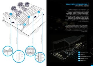PLAZA ABIERTA / oPEN SQUaRE
CANCHA / FIELD
ESCUELA DE DANZA / DaNCING SCHooL
SEDE SOCIAL / SoCIaL CENTER
MERCADO / maRKET
PROCESO EXPERIMENTAL //
EXPERIMENTAL PROCESS
Se busca comprobar una hipótesis que se
fundamente en la arquitectura, de este modo,
mediante un largo proceso experimentral e
investigativo, se pone a prueba dicha hipótesis.
El resultado formal consta de un mercado de
abastos que recoge una gran tradicion asociada
a las etnias que habitaron el norte de Chile,
heredando un sistema económico de base
agropecuario, que da forma a la ciudad donde se
implanta el proyecto.
// This project shows a year of hard work, framed
in a doctor´s degree investigation leaded by Horacio
Torrent. The main purpose is to collect information
about a huge architectural development in the mid
XX century, to be used as foundation of a master
project thesis.
A
B
C
D
UNIÓN
MULTIDIRECCIONAL
11
ACADEMIA
PANEL
FACHADA
UNIÓN
UNIDIRECCIONAL
ANCLAJE
PANEL
 