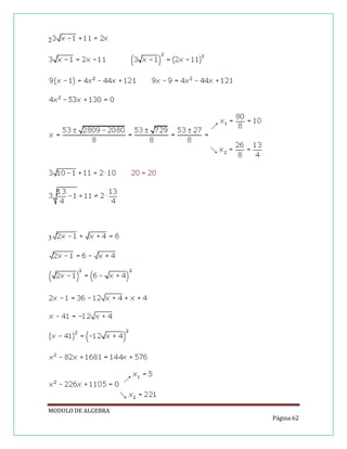 2

3

MODULO DE ALGEBRA
Página 62

 